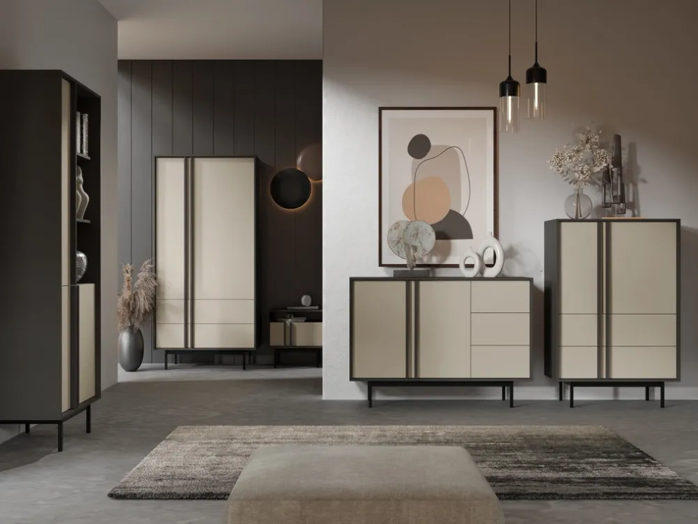 Zestawy Mebli Do Salonu|Szafy Dwudrzwiowe>JUREK Dwudrzwiowa szafa do salonu 93 cm beżowa z szufladami AVERO