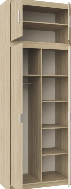 Zestawy Mebli Do Przedpokoju|Szafy Modułowe>Lempert Dwudrzwiowa szafa modułowa z lustrem 90 cm i nadstawką KUBA dąb sonoma