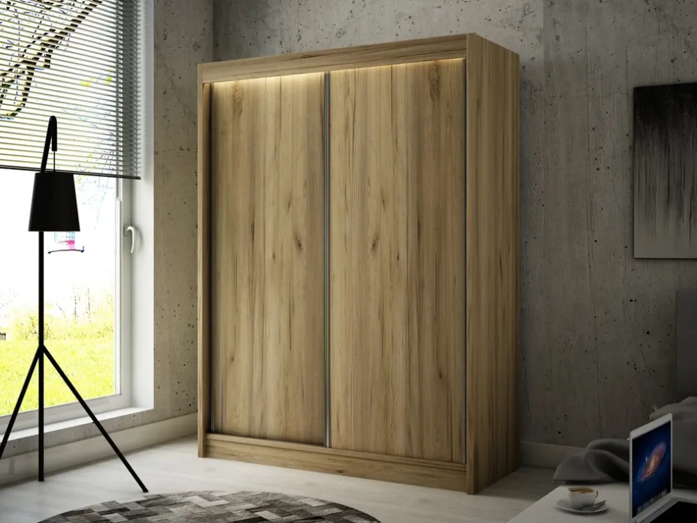 Zestawy Mebli Do Przedpokoju|Szafy Dwudrzwiowe>Arton Dwudrzwiowa szafa przesuwna do sypialni 150 cm BRANDON dąb craft złoty