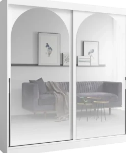 Szafy Dwudrzwiowe|Szafy Młodzieżowe>JUREK Dwudrzwiowa szafa przesuwna 200cm do sypialni z lustrami biała MORIN biały