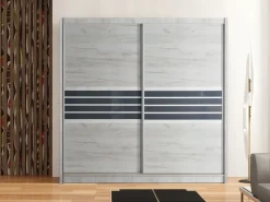 Szafy Przesuwne|Szafy Dwudrzwiowe></noscript>Stolar Dwudrzwiowa szafa przesuwna z półkami i drążkami 203 cm TRISS dąb craft