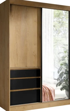 Zestawy Mebli Do Przedpokoju|Szafy Dwudrzwiowe>JUREK Dwudrzwiowa szafa przesuwna z lustrem i szufladami 140 cm HORIZON