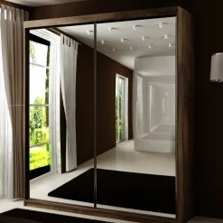 Szafy Dwudrzwiowe|Szafy Z Lustrem>KIER Dwudrzwiowa szafa przesuwna z lustrem 150 cm TARO jesion ciemny dąb jesion ciemny