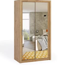 Zestawy Mebli Do Sypialni|Szafy Dwudrzwiowe>GiB Meble Dwudrzwiowa szafa przesuwna z lustrami 120 cm Artisan BELLA dąb artisan