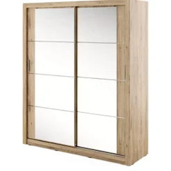 Zestawy Mebli Do Sypialni|Szafy Dwudrzwiowe>lenart. Dwudrzwiowa szafa przesuwna 180 cm z lustrem półki ARTI dąb shetland