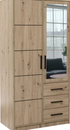 Meble Dla Dzieci|Szafy Dwudrzwiowe>Stolar Dwudrzwiowa szafa uchylna z lustrem i szufladami 100 cm KODA