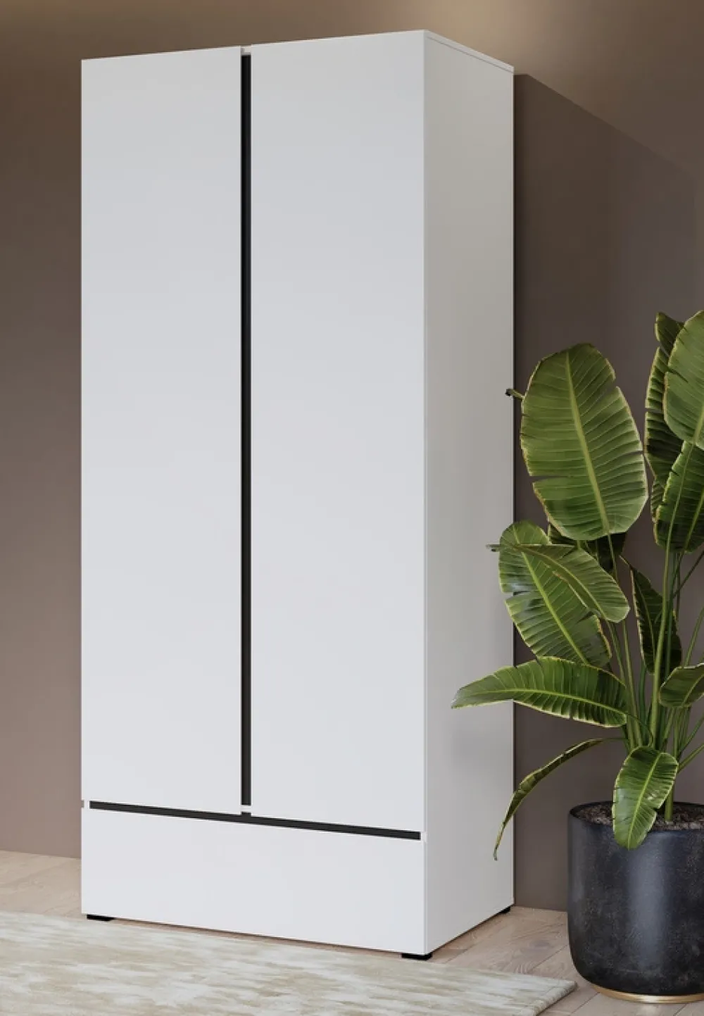 Meble Młodzieżowe|Zestawy Mebli Do Sypialni>Helvetia Dwudrzwiowa szafa z drążkiem na wieszaki i szufladą 90 cm CROSS biały