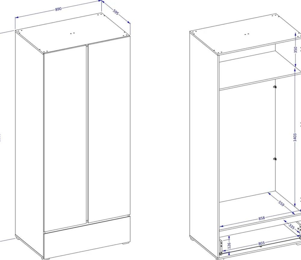 Meble Młodzieżowe|Zestawy Mebli Do Sypialni>Helvetia Dwudrzwiowa szafa z drążkiem na wieszaki i szufladą 90 cm CROSS biały