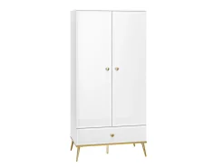 Szafy Dwudrzwiowe|Szafy Młodzieżowe>ML Meble Dwudrzwiowa szafa z drążkiem do salonu GOLDIN biały połysk