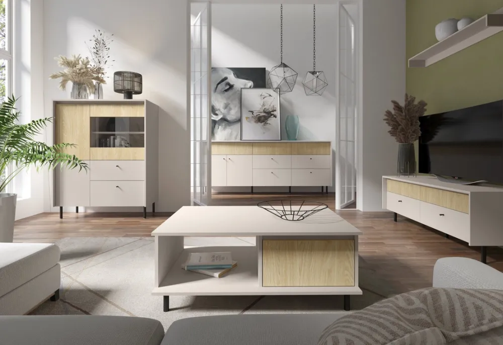 Regały Na Książki>MEBLAR Dwudrzwiowy regał na książki z półkami 103,5 cm MALIVO beż piaskowy