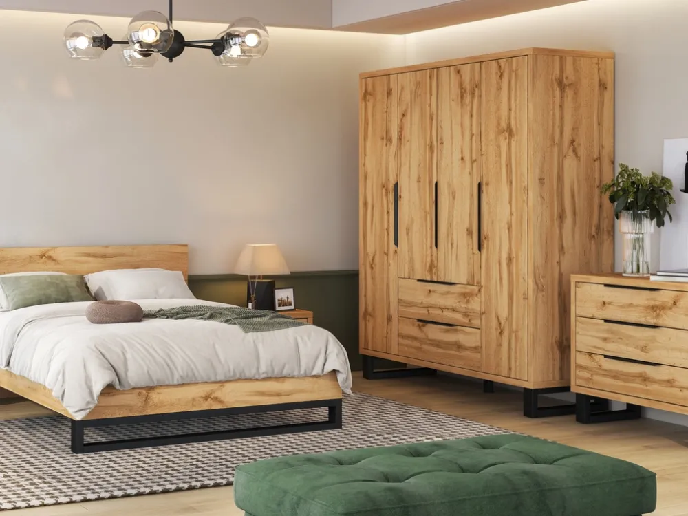 Łóżka Młodzieżowe|Łóżka Z Zagłówkiem>Helvetia Dwuosobowe łóżko drewniane do sypialni 140x200 cm HALLE S