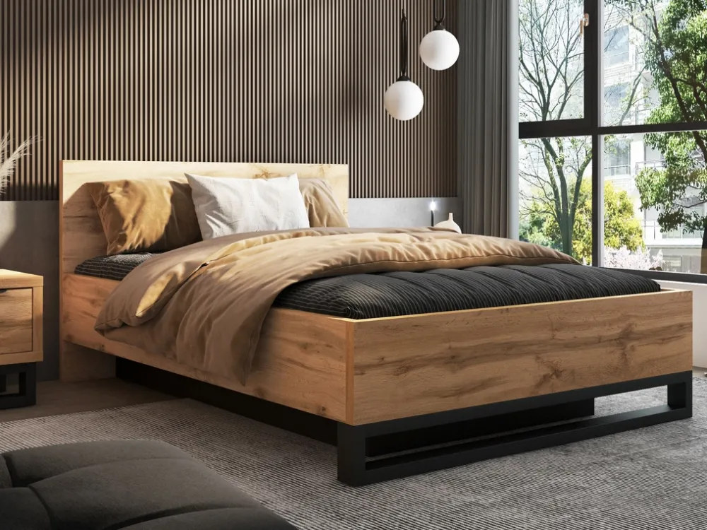 Łóżka Młodzieżowe|Łóżka Z Zagłówkiem>Helvetia Dwuosobowe łóżko drewniane ze stelażem do sypialni 140x200 cm HALLE S