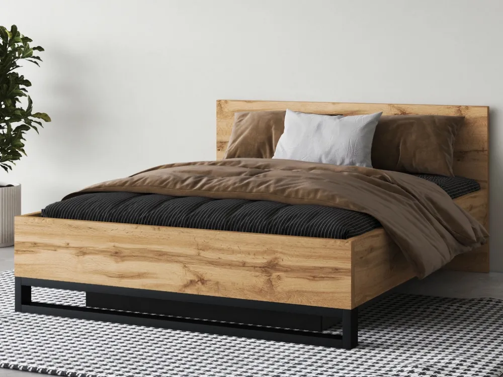 Łóżka Młodzieżowe|Łóżka Z Zagłówkiem>Helvetia Dwuosobowe łóżko drewniane ze stelażem do sypialni 140x200 cm HALLE S