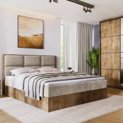 Meble Młodzieżowe|Łóżka Młodzieżowe>BROMARKT Dwuosobowe łóżko kontynentalne 140x200 cm z pojemnikiem LOFT dąb lefkas