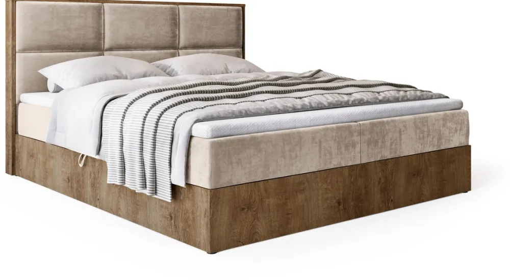 Meble Młodzieżowe|Łóżka Młodzieżowe>BROMARKT Dwuosobowe łóżko kontynentalne 140x200 cm z pojemnikiem LOFT dąb lefkas