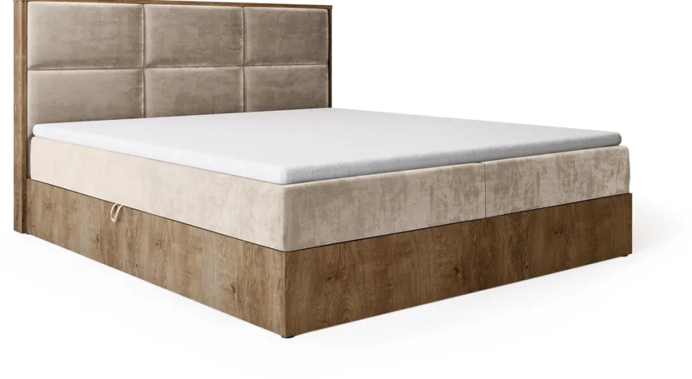 Meble Młodzieżowe|Łóżka Młodzieżowe>BROMARKT Dwuosobowe łóżko kontynentalne 140x200 cm z pojemnikiem LOFT dąb lefkas