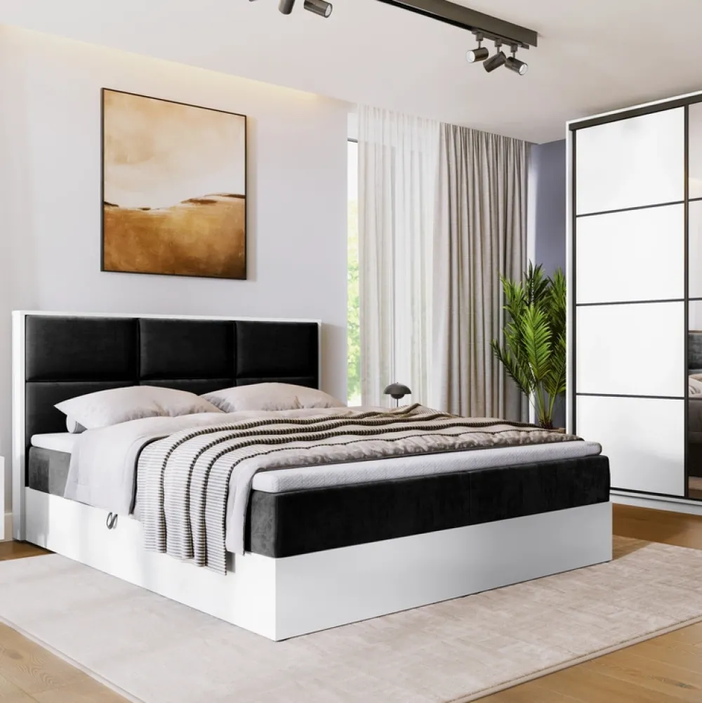 Łóżka Małżeńskie|Łóżka Ze Stelażem>BROMARKT Dwuosobowe łóżko kontynentalne z pojemnikiem 160x200 cm LOFT biały