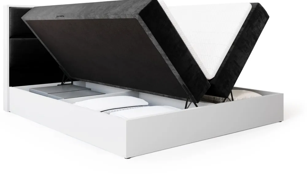 Łóżka Małżeńskie|Łóżka Ze Stelażem>BROMARKT Dwuosobowe łóżko kontynentalne z pojemnikiem 160x200 cm LOFT biały