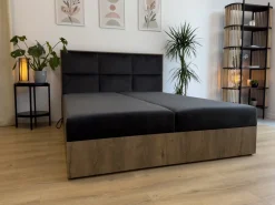 Łóżka Małżeńskie|Łóżka Ze Stelażem></noscript>BROMARKT Dwuosobowe łóżko kontynentalne 180x200 cm z pojemnikiem na pościel LOFT dąb lefkas