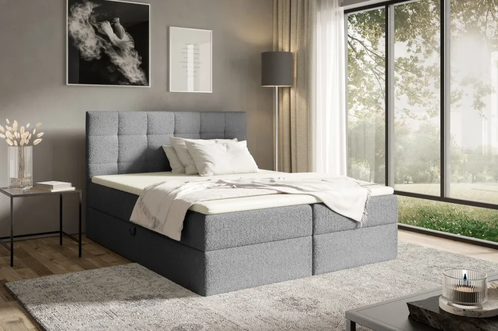 Łóżka Młodzieżowe|Łóżka Ze Stelażem>BROMARKT Dwuosobowe łóżko kontynentalne do sypialni 140x200 cm z pojemnikiem ASPEN