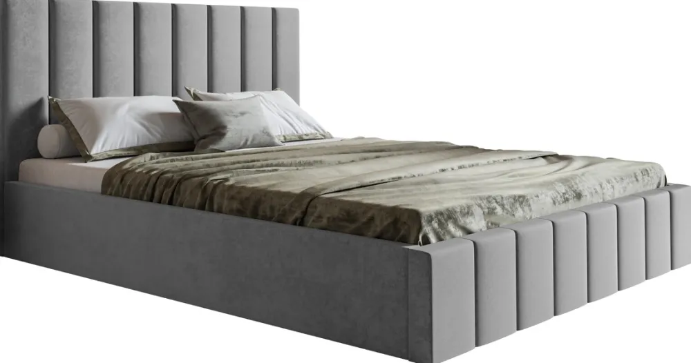 Łóżka Młodzieżowe|Łóżka Z Zagłówkiem>Riban Dwuosobowe łóżko tapicerowane 140x200 cm ze stelażem i pojemnikiem PASOT