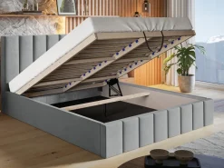 Łóżka Młodzieżowe|Łóżka Z Zagłówkiem>Riban Dwuosobowe łóżko tapicerowane 140x200 cm ze stelażem i pojemnikiem PASOT