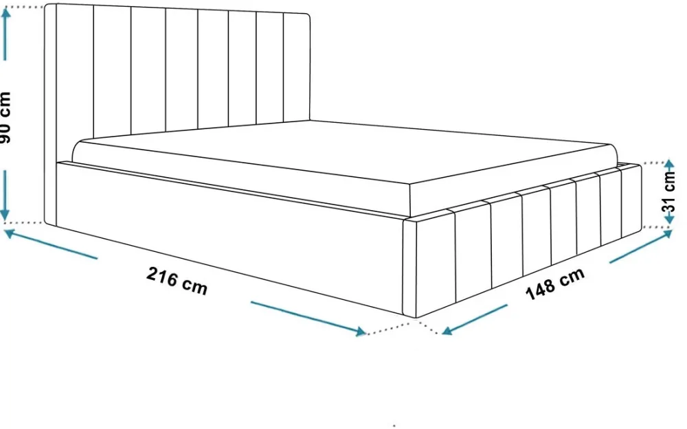Łóżka Młodzieżowe|Łóżka Z Zagłówkiem>Riban Dwuosobowe łóżko tapicerowane 140x200 cm ze stelażem i pojemnikiem PASOT