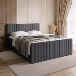 Łóżka Małżeńskie|Łóżka Ze Stelażem>BROMARKT Dwuosobowe łóżko 180x200 cm z pojemnikiem na pościel DREAM DUO szare