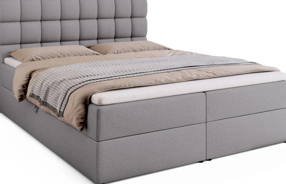 Łóżka Ze Stelażem|Łóżka Z Zagłówkiem>BROMARKT Dwuosobowe szare łóżko kontynentalne 160x200 cm z pojemnikiem DAKOTA