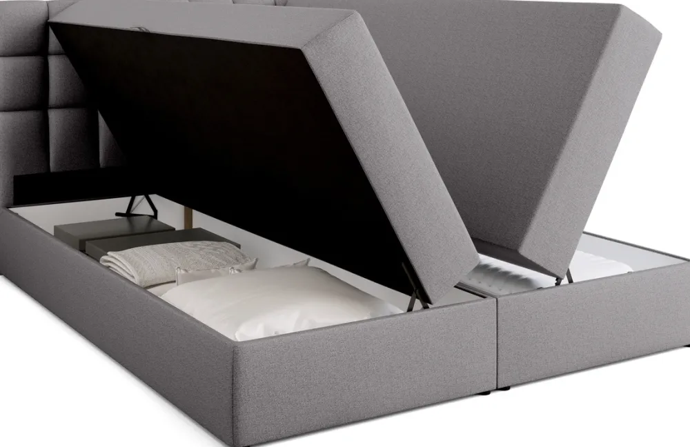 Łóżka Ze Stelażem|Łóżka Z Zagłówkiem>BROMARKT Dwuosobowe szare łóżko kontynentalne 160x200 cm z pojemnikiem DAKOTA