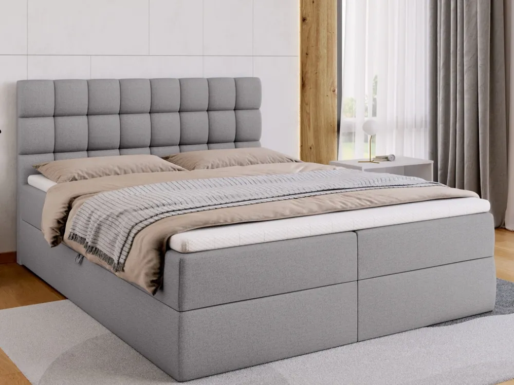 Łóżka Ze Stelażem|Łóżka Z Zagłówkiem>BROMARKT Dwuosobowe szare łóżko kontynentalne 160x200 cm z pojemnikiem DAKOTA