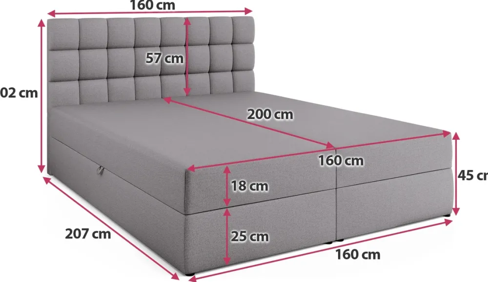 Łóżka Ze Stelażem|Łóżka Z Zagłówkiem>BROMARKT Dwuosobowe szare łóżko kontynentalne 160x200 cm z pojemnikiem DAKOTA