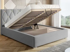 Łóżka Z Zagłówkiem|Łóżka Z Pojemnikiem>Riban Dwuosobowe tapicerowane łóżko ze stelażem 180x200 cm HAPPE pojemnik