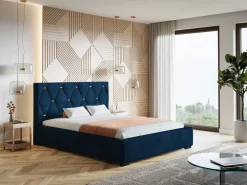 Łóżka Z Zagłówkiem|Łóżka Z Pojemnikiem></noscript>Riban Dwuosobowe tapicerowane łóżko ze stelażem 180x200 cm HAPPE pojemnik