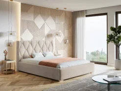 Łóżka Z Zagłówkiem|Łóżka Z Pojemnikiem></noscript>Riban Dwuosobowe tapicerowane łóżko ze stelażem 180x200 cm HAPPE pojemnik