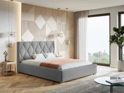 Łóżka Z Zagłówkiem|Łóżka Z Pojemnikiem></noscript>Riban Dwuosobowe tapicerowane łóżko ze stelażem 180x200 cm HAPPE pojemnik