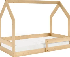 Łóżka Dziecięce|Łóżka Ze Stelażem>Meblomal Dziecięce łóżko domek z barierką 80x160 cm MELANIA sosna naturalna