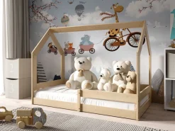 Łóżka Dziecięce|Łóżka Ze Stelażem>Meblomal Dziecięce łóżko domek z barierką 80x160 cm MELANIA sosna naturalna