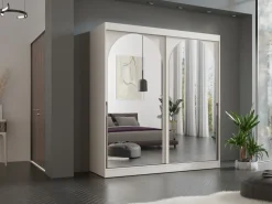 Meble Młodzieżowe|Szafy Dwudrzwiowe></noscript>JUREK Elegancka pojemna szafa 200 cm przesuwna z dwoma lustrami drzwi przesuwne czarne uchwyty MORIN kaszmir