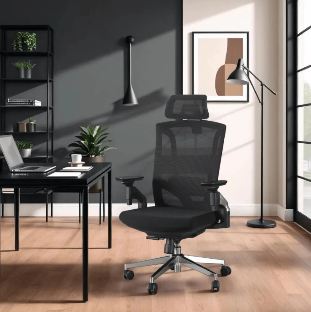 Fotele>MEBEL ELITE Fotel obrotowy ergonomiczny do biura czarny WESLY