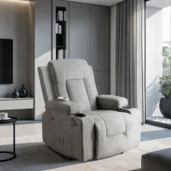 Fotele>MEBEL ELITE Fotel rozkładany do salonu z funkcją masażu BRANO szary sztruks