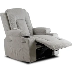 Fotele>MEBEL ELITE Fotel rozkładany do salonu z funkcją masażu BRANO szary sztruks