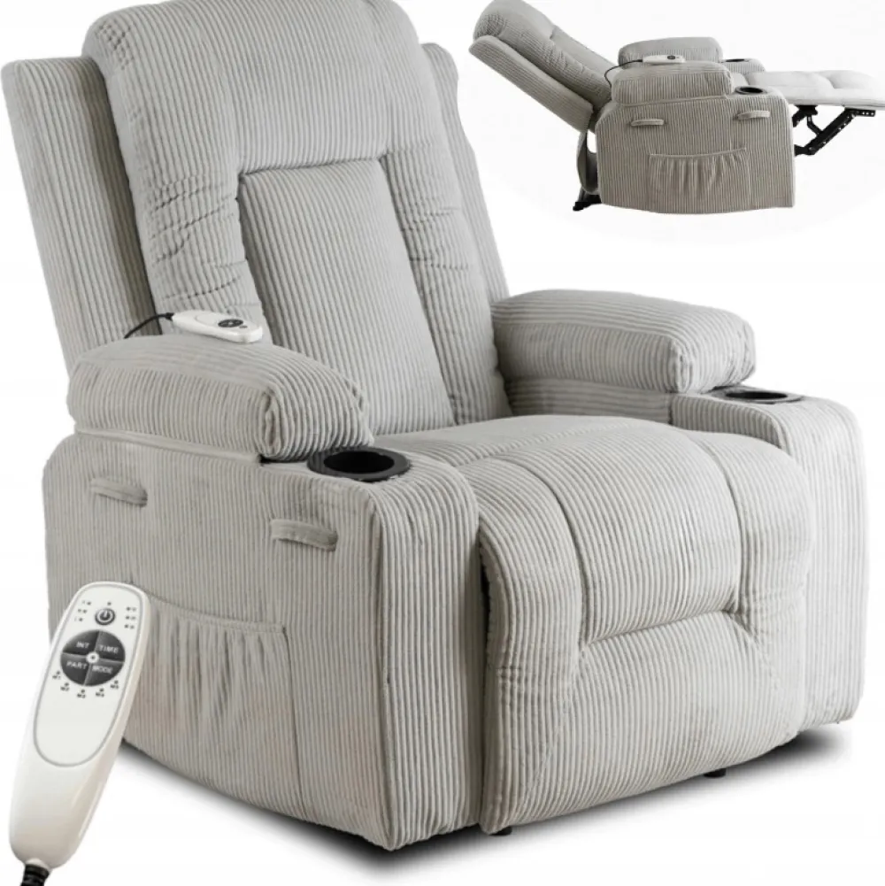 Fotele>MEBEL ELITE Fotel rozkładany do salonu z funkcją masażu BRANO szary sztruks