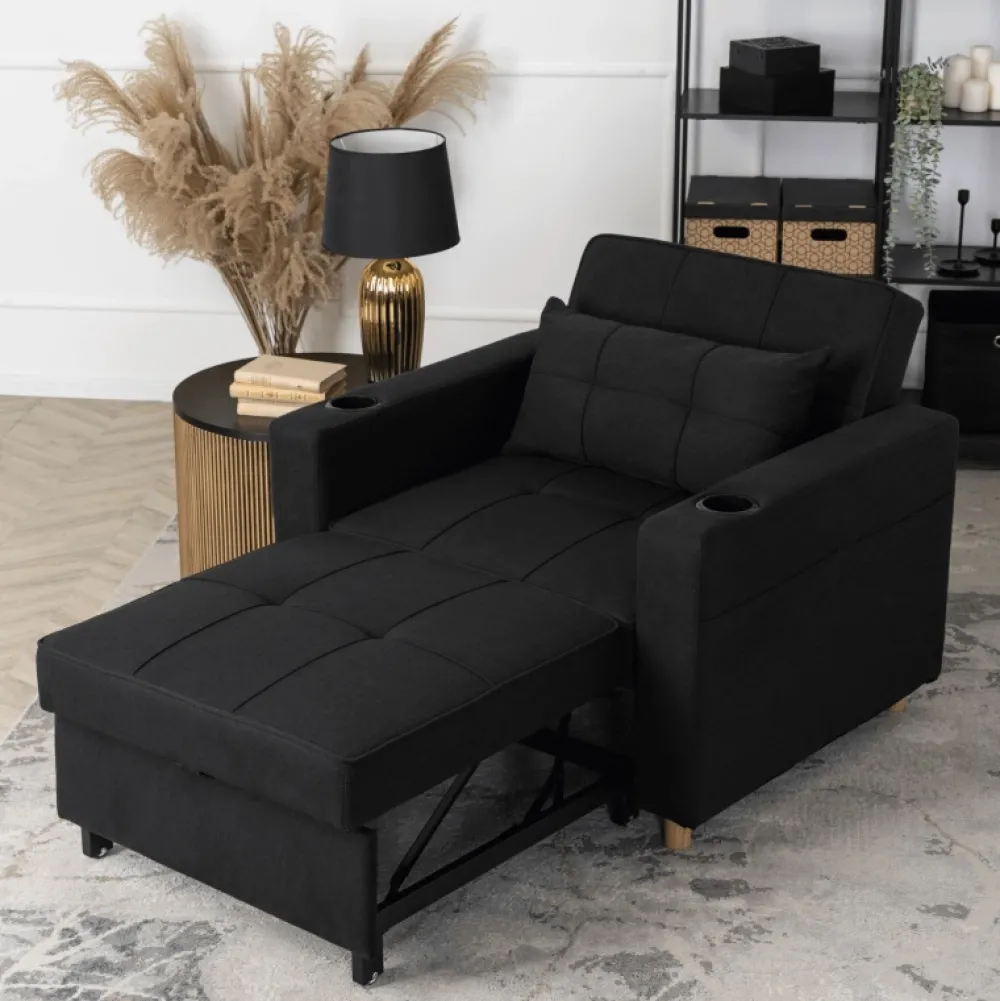 Fotele>MEBEL ELITE Fotel rozkładany z funkcją spania do salonu SOREL czarny