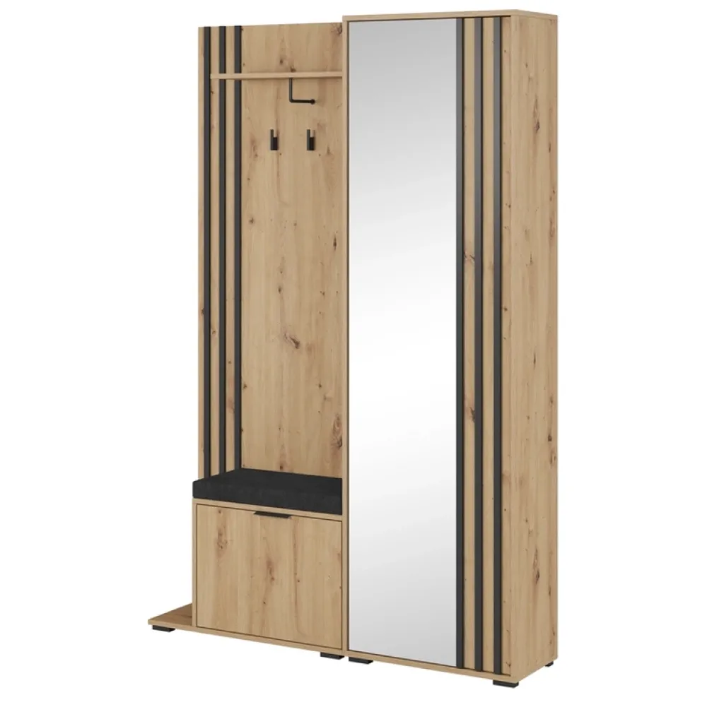 Garderoby|Zestawy Mebli Do Przedpokoju>PIASKI Garderoba do przedpokoju z siedziskiem lustro 130 cm NAVE dąb artisan