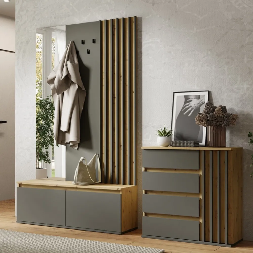Garderoby|Zestawy Mebli Do Przedpokoju>MEBLOSIEK Garderoba do przedpokoju DORIOS dąb artisan front szary grafit