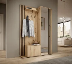 Garderoby|Zestawy Mebli Do Przedpokoju>PIASKI Garderoba do przedpokoju z lustrem i wieszakami KELLY dąb artisan