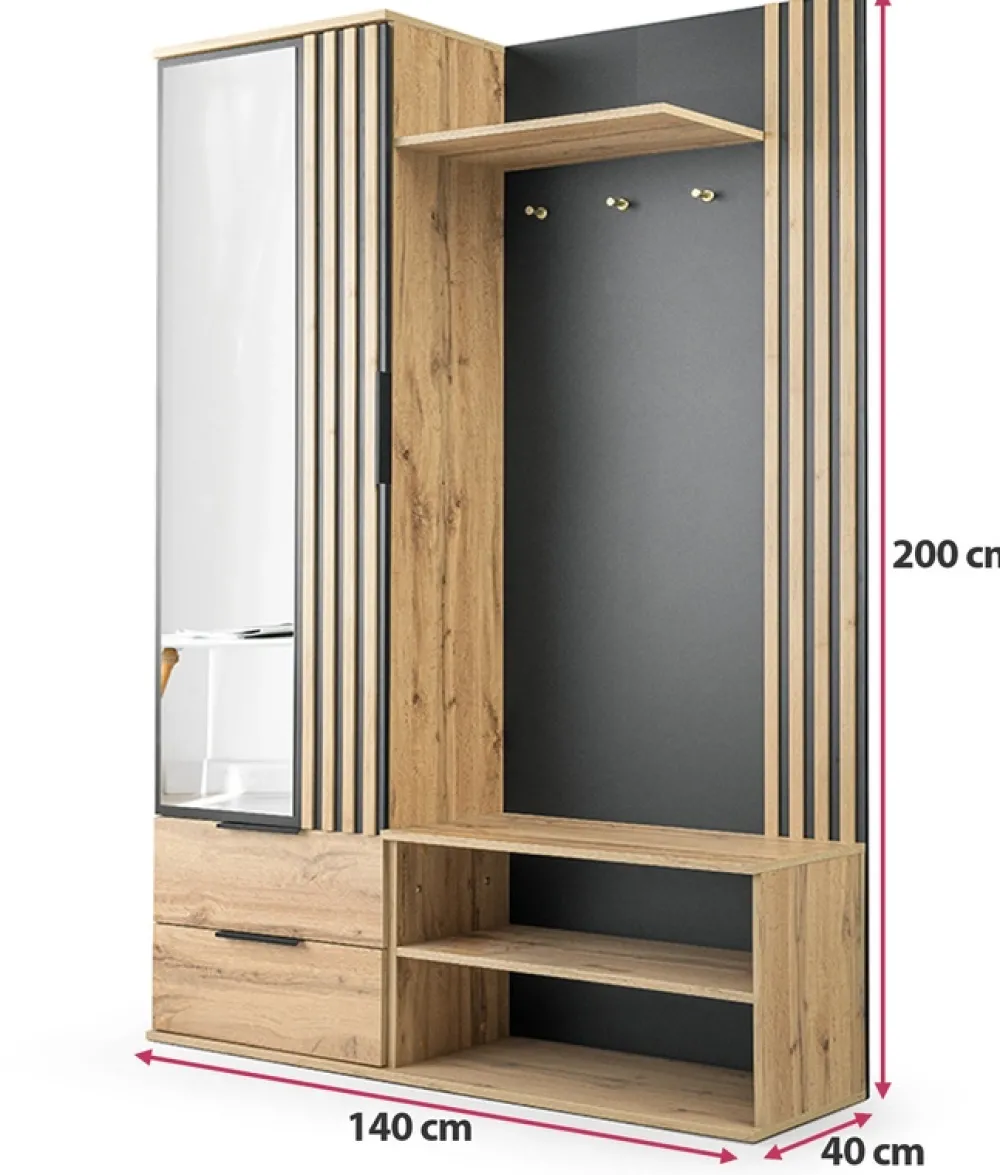 Garderoby>Stolar Garderoba z lustrem i lamelami do przedpokoju 140 cm LAVO