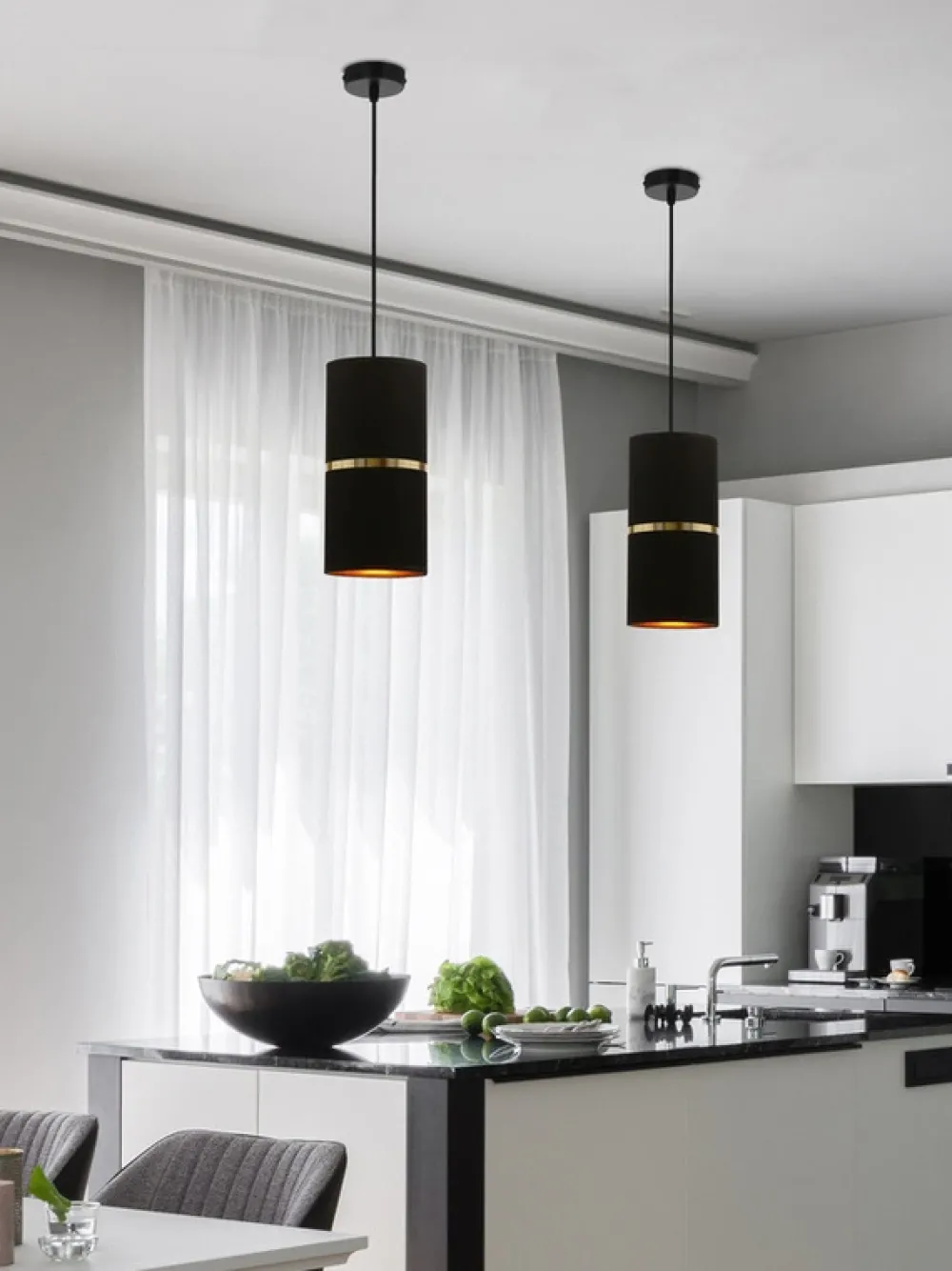 Oświetlenie Przedpokoju|Oświetlenie Jadalni>Candellux Lighting Gina lampa wisząca czarny 1x60 e27 abażur 12x25 czarny złota folia+złoty pasek