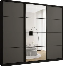 Zestawy Mebli Do Przedpokoju|Szafy Trzydrzwiowe>BROMARKT Grafit szafa przesuwna z lustrem i drążkami 280 cm EDGE MAX